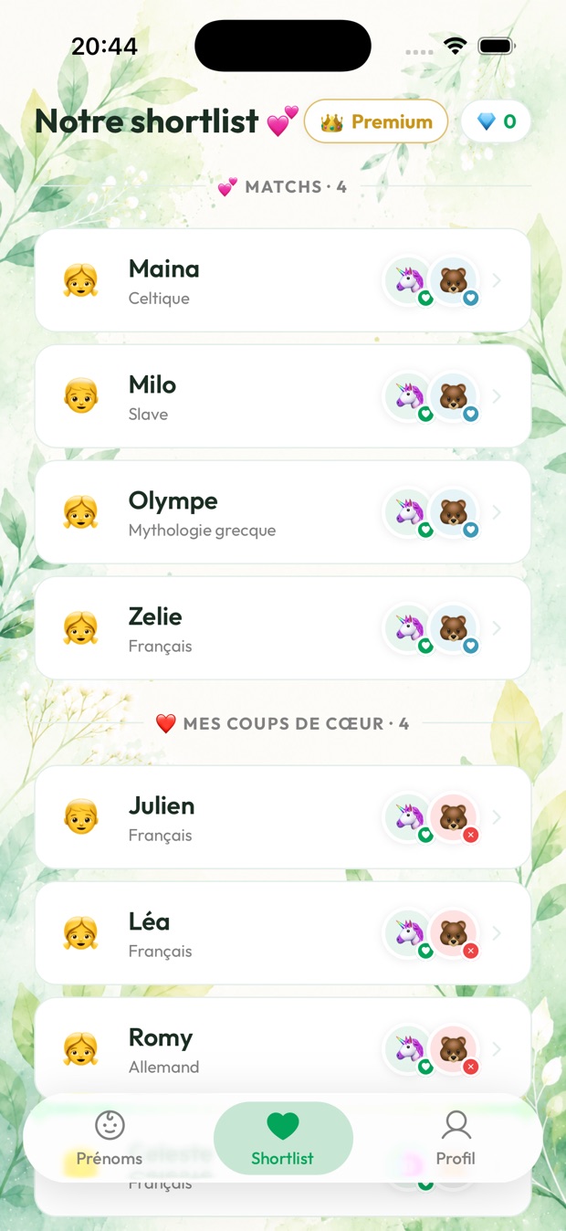 Shortlist commune avec vos matchs